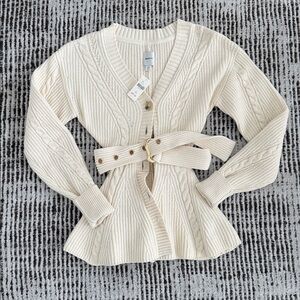 Anthropologie |  Knit Cream Belted Sweater